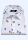 Linen Cotton Scario Print White With Blue Gold Shirts.