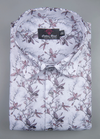 Linen digital. Print white with brown flowermens shirt 749