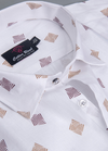 Linen cotton. Print White with Gold Wine Colour Jackson Print Mens Shirt