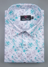 Linen Digital Small Flower Printed Shirt for Men – White with C. Green Colour