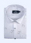 Linen Cotton Turkey Print White With Grey Leaf Helax Print Shirts