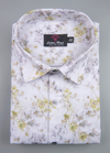 Linen Digital Small Flower Printed Shirt for Men – White with Yellow & Brown Shade