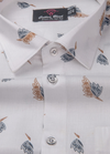 Turkey Linen White Shirt with Blue & Gold Print for Men