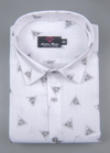 Linen cotton. Print White with Black Grey Triangle Print Mens Shirt