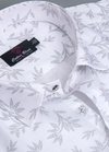 Linen .cotton.White with Light Grey Snowdrift flowerPrint Mens Shirt