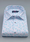 Linen Digital Flower Print Shirt for Men – White with Rama Green Colour