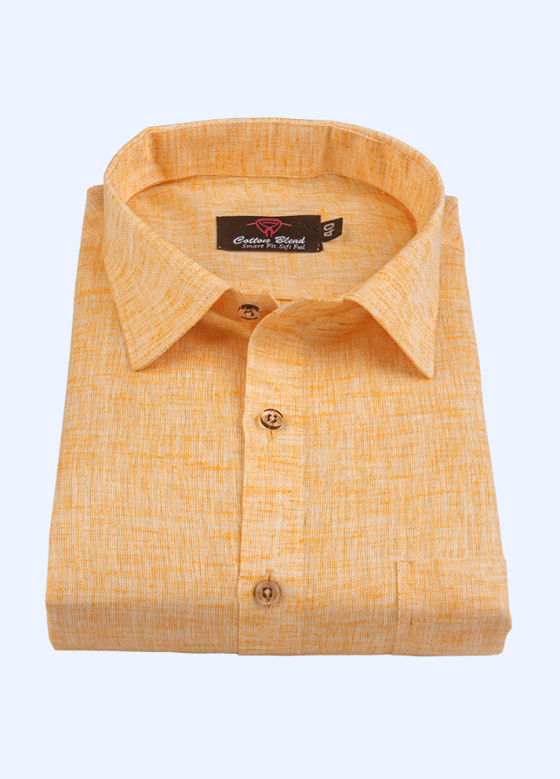 Linen Cotton Mango Colour For Men's Shirts– Cotton Blend