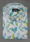 Turkey Linen White Shirt with Sky Blue & Yellow Leaf Print for Men