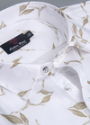 Linen cotton. White with Mehndi Colour Flower Print Mens Shirt