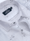 Linen Cotton Turkey Print White With Grey Leaf Helax Print Shirts