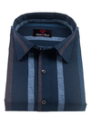 Linen Digital Printed Navy Blue Shirt with Blue and Maroon Stripes for Men