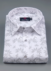Linen .cotton.White with Light Grey Snowdrift flowerPrint Mens Shirt