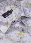 Linen Digital Small Flower Printed Shirt for Men – White with Yellow & Brown Shade