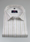 Linen Cream with Mehndi Touch Lining Patta Shirt for Men