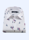 Linen Cotton Turkey Print White With Blue Wine Scario Print Shirt