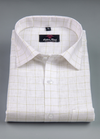 Linen White With Mehndi Colour Checks Shirt For Men