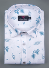 Linen cotton.White with Sky Blue Colour Flower Print Mens Shirt