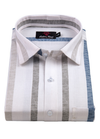 Linen Digital Printed White Shirt with Grey-Blue Stripes for Men