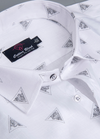 Linen cotton. Print White with Black Grey Triangle Print Mens Shirt