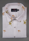 Turkey Linen White Shirt with Gold Mehndi Botanical Print for Men