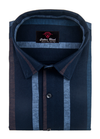 Linen Digital Printed Navy Blue Shirt with Blue and Maroon Stripes for Men