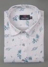 Turkey Linen White Shirt with Sky Blue Floral Print for Men