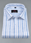 Linen White with Blue New Lining Patta Shirt for Men