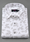 Turkey Linen White Shirt with light Grey snowdraift flower print for Men