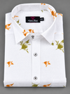 Turkey Linen White Shirt with Gold Mehndi Botanical Print for Men
