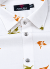 Turkey Linen White Shirt with Gold Mehndi Botanical Print for Men